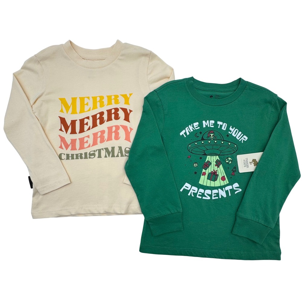 Tucker Tate & Dot Australia Kids 5 Christmas Shirts‎ 2 Piece Bundle Cream Green